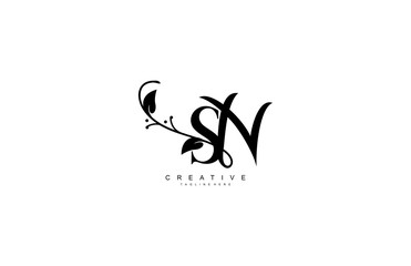 Letter SN Logotype Linked Simple Monogram Flourishes Black White Color