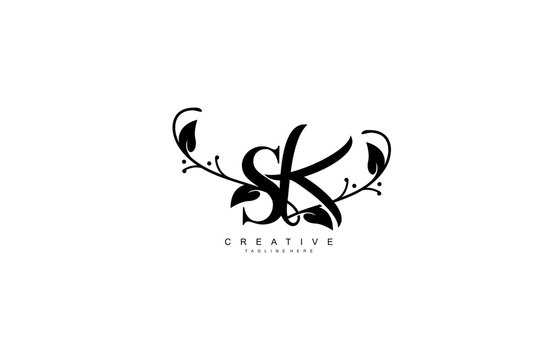 Letter SK Logotype Linked Simple Monogram Flourishes Black White Color
