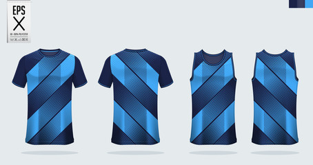 T-shirt mockup, sport shirt template design for soccer jersey, football kit. Tank top for basketball jersey and running singlet. Sport uniform in front view and back view.  Mock up Vector Illustration