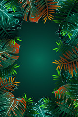 Fototapeta na wymiar Tropical design with palm leaves and neon lights. 