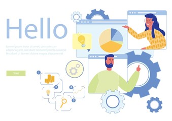People, Man and Woman Cartoon Characters Chatting, Exchanging Opinions. Colleagues Working Online via Internet Communication Technology. Teamwork Remote Collaboration. Flat Vector Illustration.