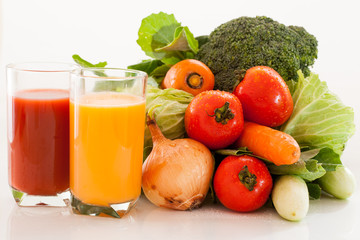Various freshly squeezed vegetable juices