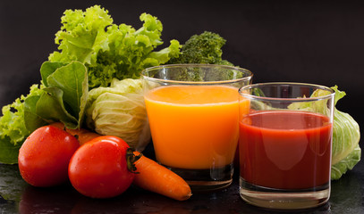 Various freshly squeezed vegetable juices