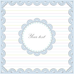 Set of two openwork blue frames round and square with space for text, scrapbook style, multi-colored stripe background, vector illustration