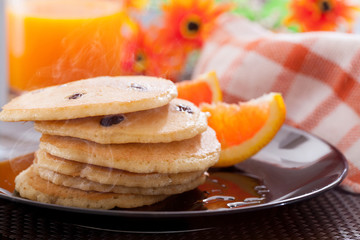 Pancake breakfast homemade  with orange  fruit