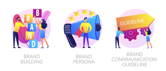 Corporate identity, company personality development. Reputation management. Brand building, brand persona, brand communication guideline metaphors. Vector isolated concept metaphor illustrations