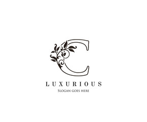 Initial C letter luxury beauty flourishes ornament monogram logo perfect for boutique, wedding invitation, restaurant,hotel.