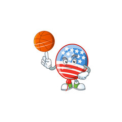 a strong USA stripes balloon cartoon character with a basketball