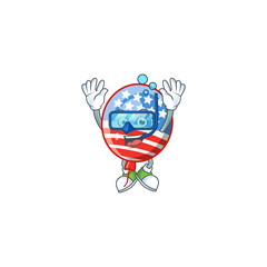A mascot icon of USA stripes balloon wearing Diving glasses