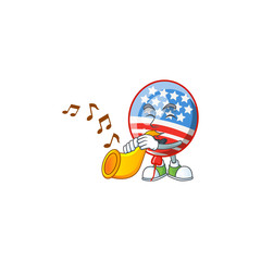 cartoon character style of USA stripes balloon playing a trumpet