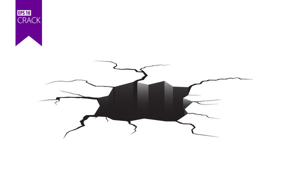 Ground cracks. Earthquake and ground cracks, hole effect, craquelure and damaged wall texture. Vector illustrations can be used for topics earthquake, crash, destruction.