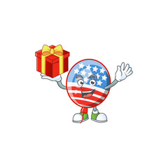 Obraz premium cartoon character of USA stripes balloon with a box of gift