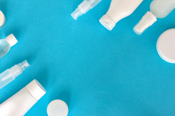 collagen mockup. fish collagen powder, serum, cream and capsules. white cosmetic bottles, tubes, jars for text. copy space for text. beauty and self care concept. types and forms of collagen