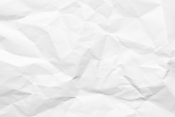 White crumpled paper texture background. Clean white paper. Top view.