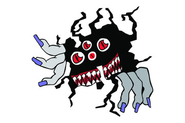 Vector illustration of a monsters peeking from the abyss dimension