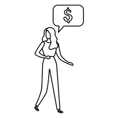 business woman with speech bubble and symbol dollar
