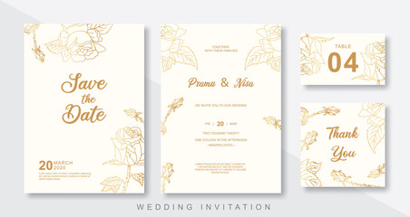 Fototapeta na wymiar Set of wedding invitation template with outlined flora style