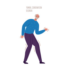 Alzheimers or Parkinsons disease - confused aged senior men with mental problems and tremor, coordination disorder, trembling - old people with dementia signs and symptoms - vector isolated person