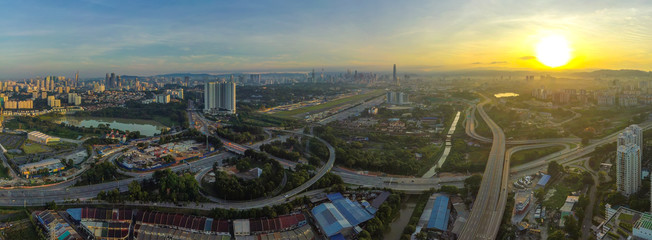 Kuala Lumpur cityscape in the morning taken using drone