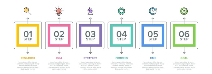 Fototapeta premium Concept of arrow business model with 6 successive isometric steps. Six colorful graphic elements. Timeline design for brochure, presentation. Infographic design layout