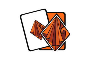 Vector illustration of a poker card with a Orange diamond symbol with ornaments