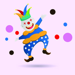 Clown cartoon april fool vector icon. Cute clown jumping.