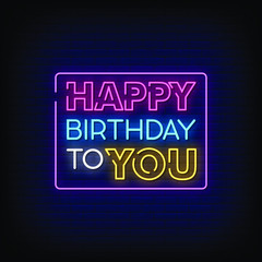 Happy Birthday To You Neon Signs Style Text Vector