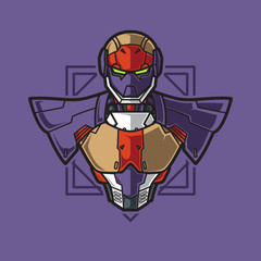 Half Body Mecha Warrior Illustration with geometrical background