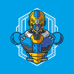 Half Body Mecha Warrior Illustration with geometrical background