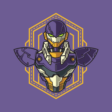 Half Body Mecha Warrior Illustration with geometrical background