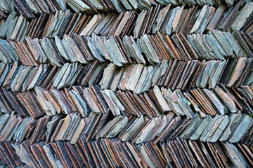 Stacks and rows of clay roof tiles