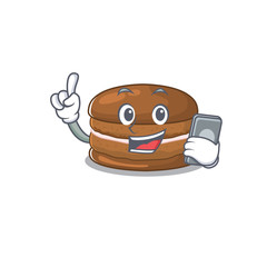 Chocolate macaron Cartoon design style speaking on a phone