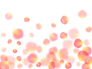 Rose gold petals flying cosmetics vector background.