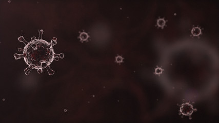 Microscopic image of genetically modified virus in cell, dark brown bacteria background