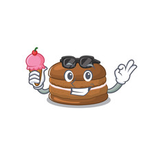 happy face chocolate macaron cartoon design with ice cream