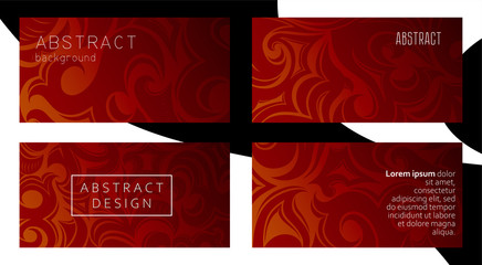 Set of decorative abstract background with floral, tribal elements in damask, Gothic, Baroque style, business card template, packaging, cover, plastic card, flyer. Fiery red vector illustration