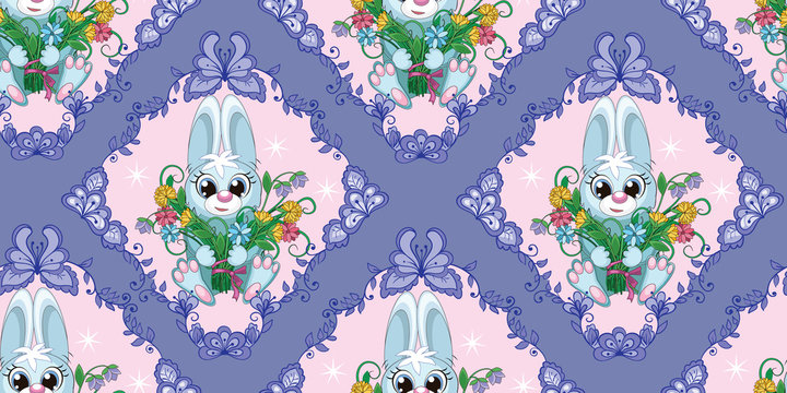 beautiful seamless Easter pattern with cute rabbit