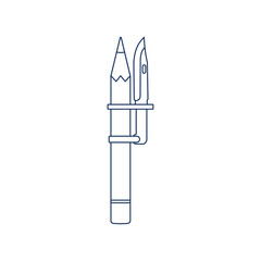 Pencil and bayonet knife. Hard, smashing content. Vector linear icon on a white background.