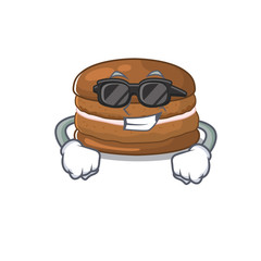 Super cool chocolate macaron character wearing black glasses