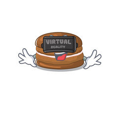 A Picture of chocolate macaron character wearing Virtual reality headset