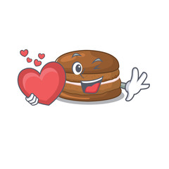 Romantic chocolate macaron cartoon picture holding a heart
