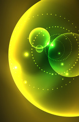 Neon shiny transparent glowing circles with light effects. Techno futuristic vector abstract background For Wallpaper, Banner, Background, Card, Book Illustration, landing page