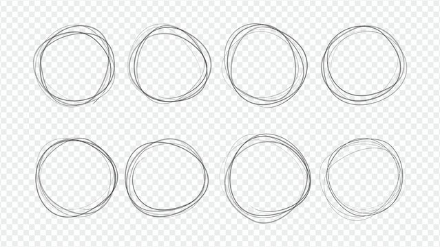 Set of round doodles hand-drawn. Template for messages, design. Rough draft.