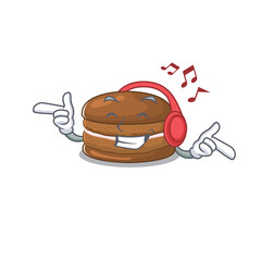 Listening music chocolate macaron cartoon character concept