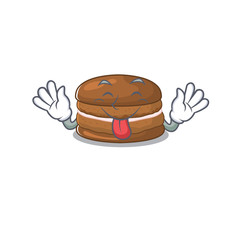 Funny chocolate macaron mascot design with Tongue out