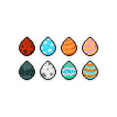 Pixel art planet easter egg icon set.