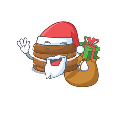 Santa chocolate macaron Cartoon character design having box of gifts