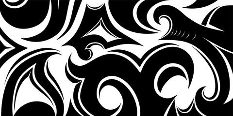 Decorative abstract background with floral, tribal elements in damask, Gothic, Baroque style, template for business card, package, cover, plastic card, flyer . Black and white vector illustration