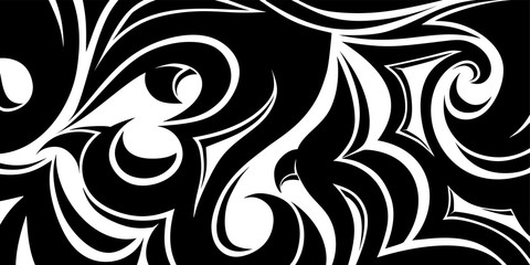 Fototapeta premium Decorative abstract background with floral, tribal elements in damask, Gothic, Baroque style, template for business card, package, cover, plastic card, flyer . Black and white vector illustration