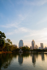 Cityscape at Lumpini park, Bangkok, Thailand